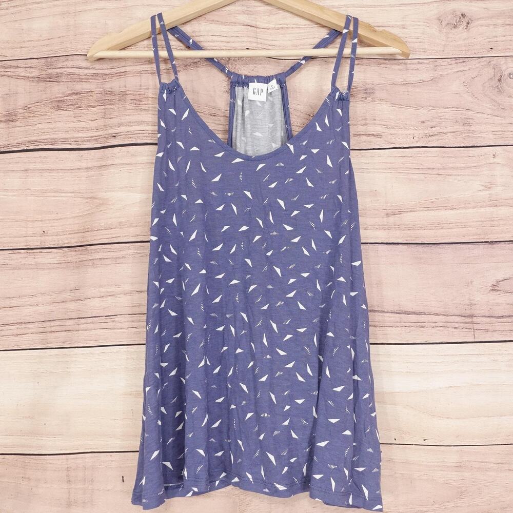 GAP Tank Top Womens Medium Blue White‎ Geometric Print Strappy Sleeveless Shirt
